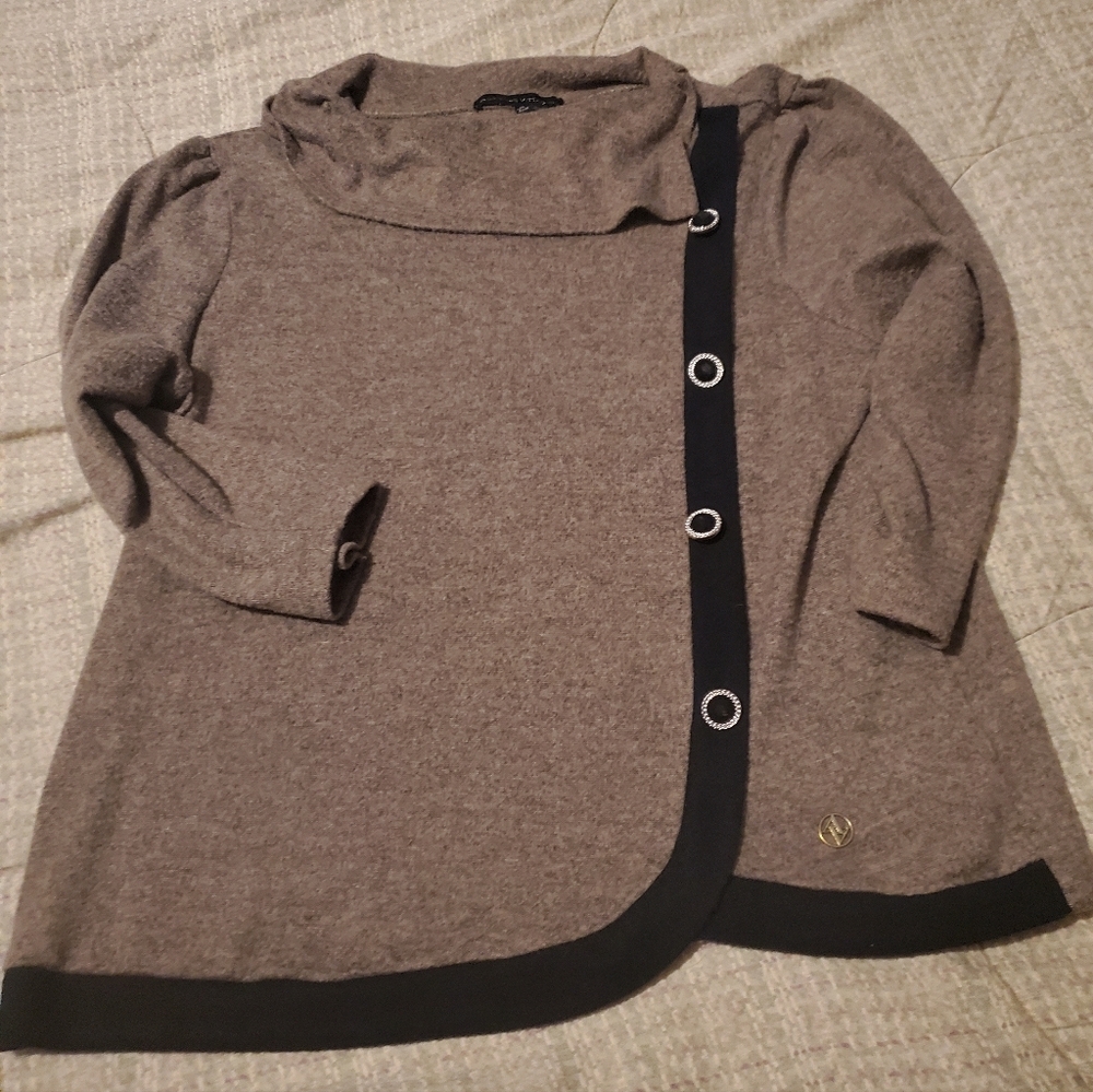 ADRIENNE VITTADINI Brown Cowl Neck Tunic Sweater Asymmetrical Buttons sz XL